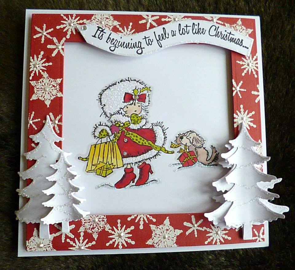 Pretty red christmas card with little girl
